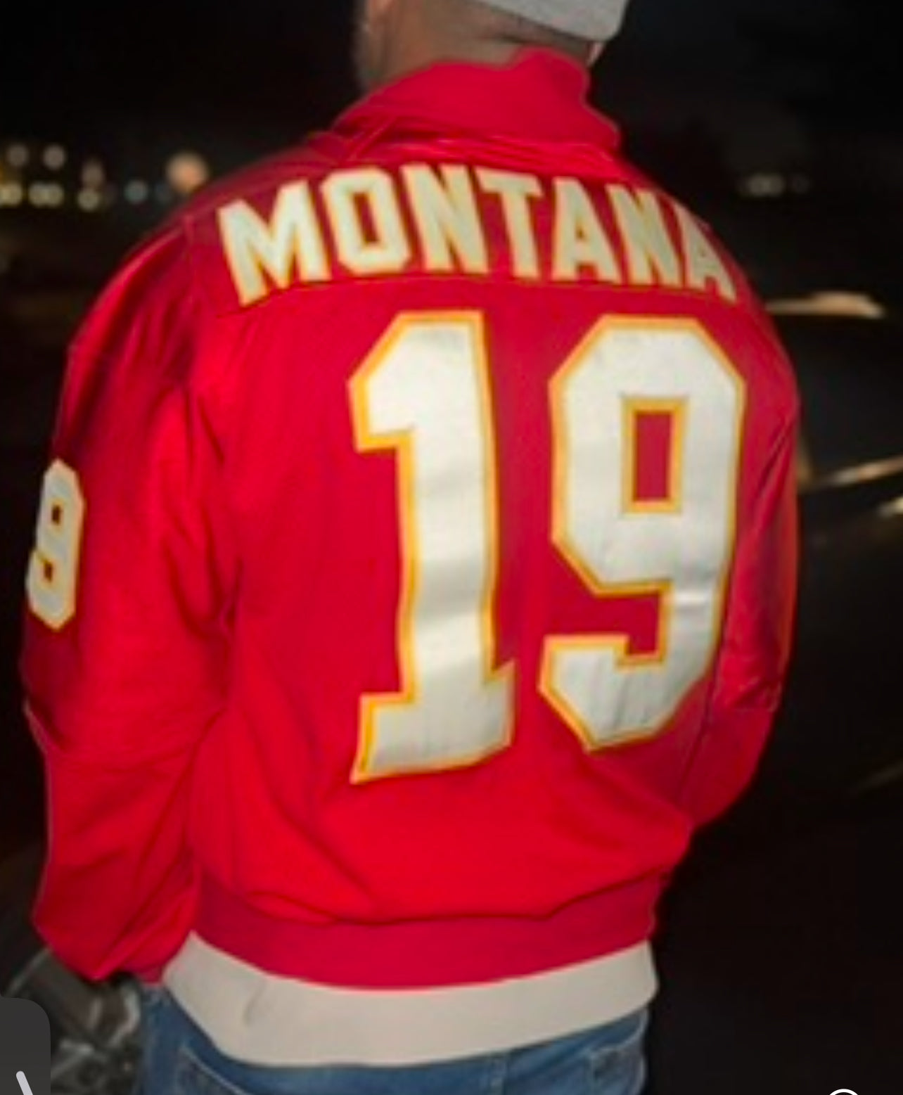Upcycled M&N Kansas City Raglan Jacket Joe Montana size Large