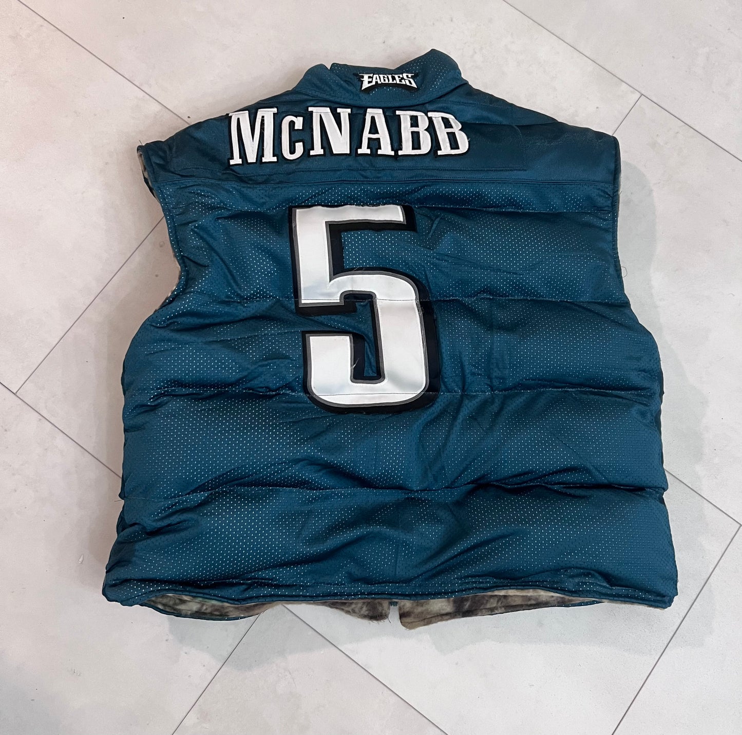 Upcycled Philadelphia Eagles jersey Puffer Vest