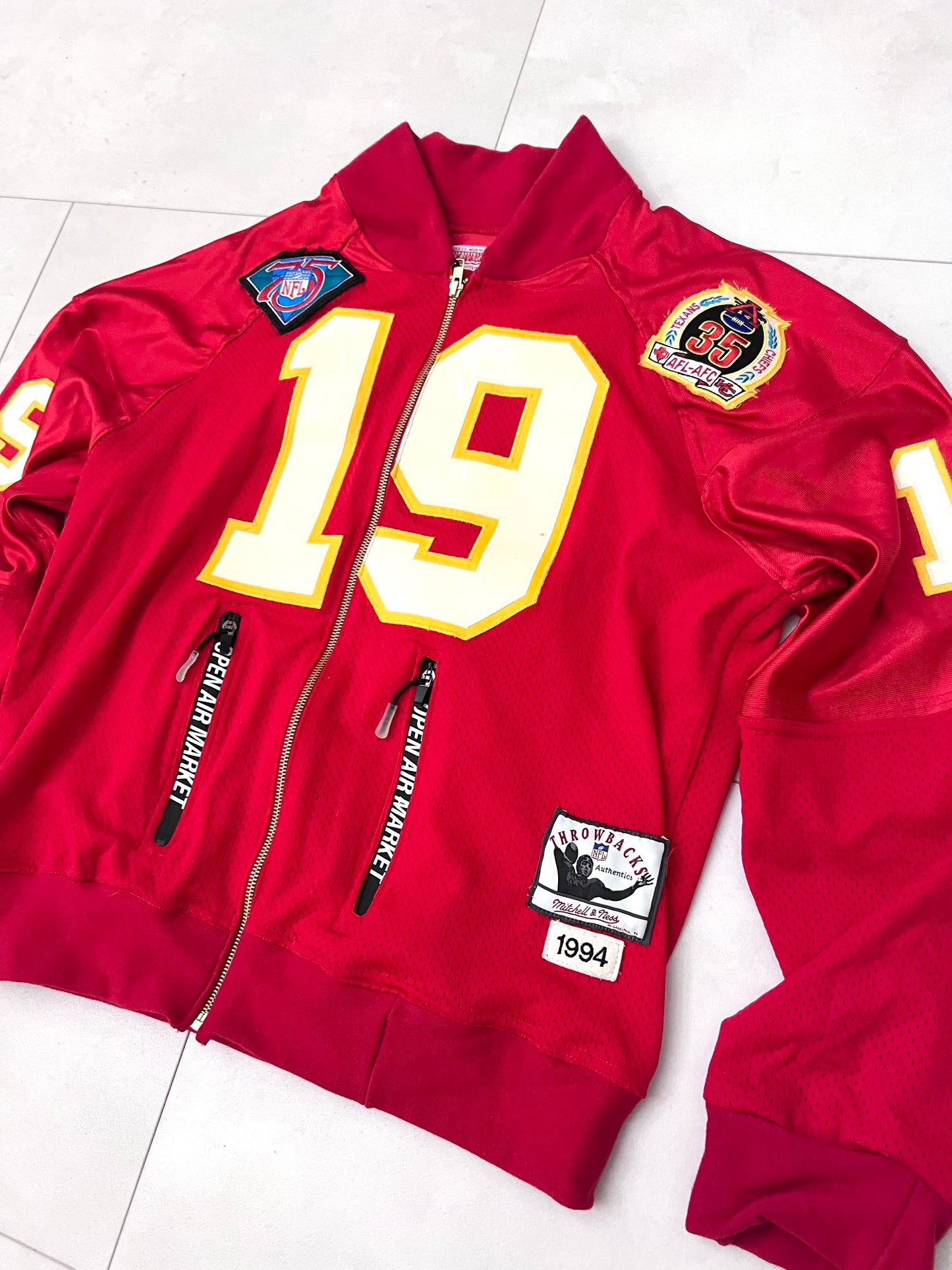 Upcycled M&N Kansas City Raglan Jacket Joe Montana size Large