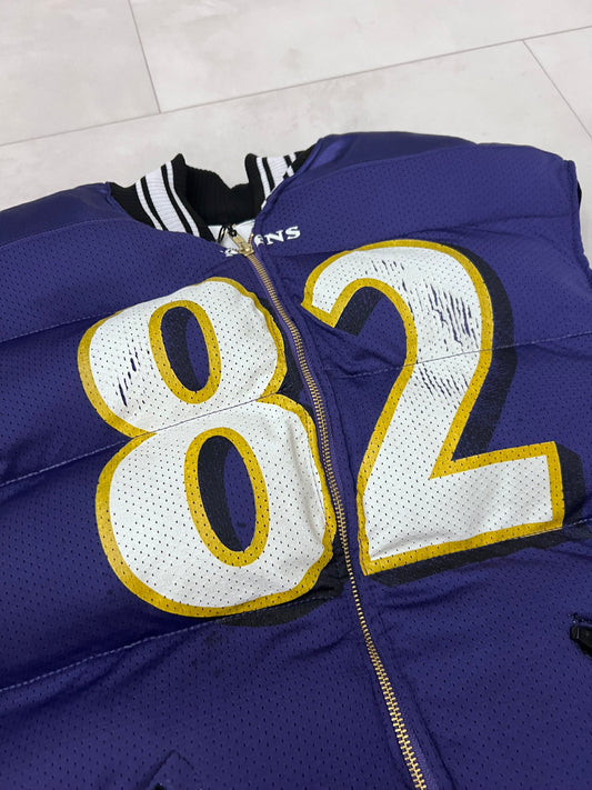 Up-cycled Baltimore vintage Shannon Sharpe Jersey into a Puffer vest large
