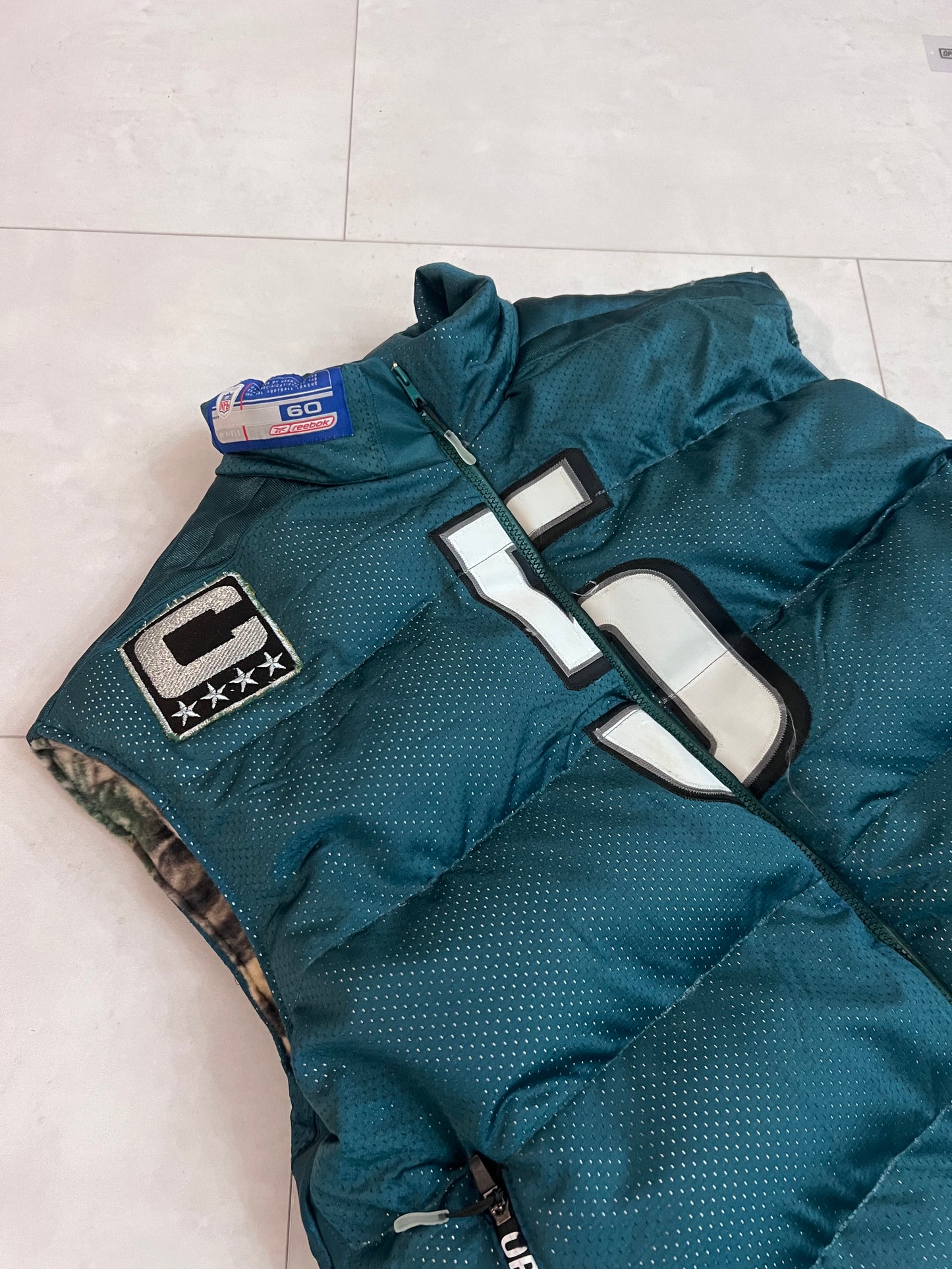 Upcycled Philadelphia Eagles jersey Puffer Vest