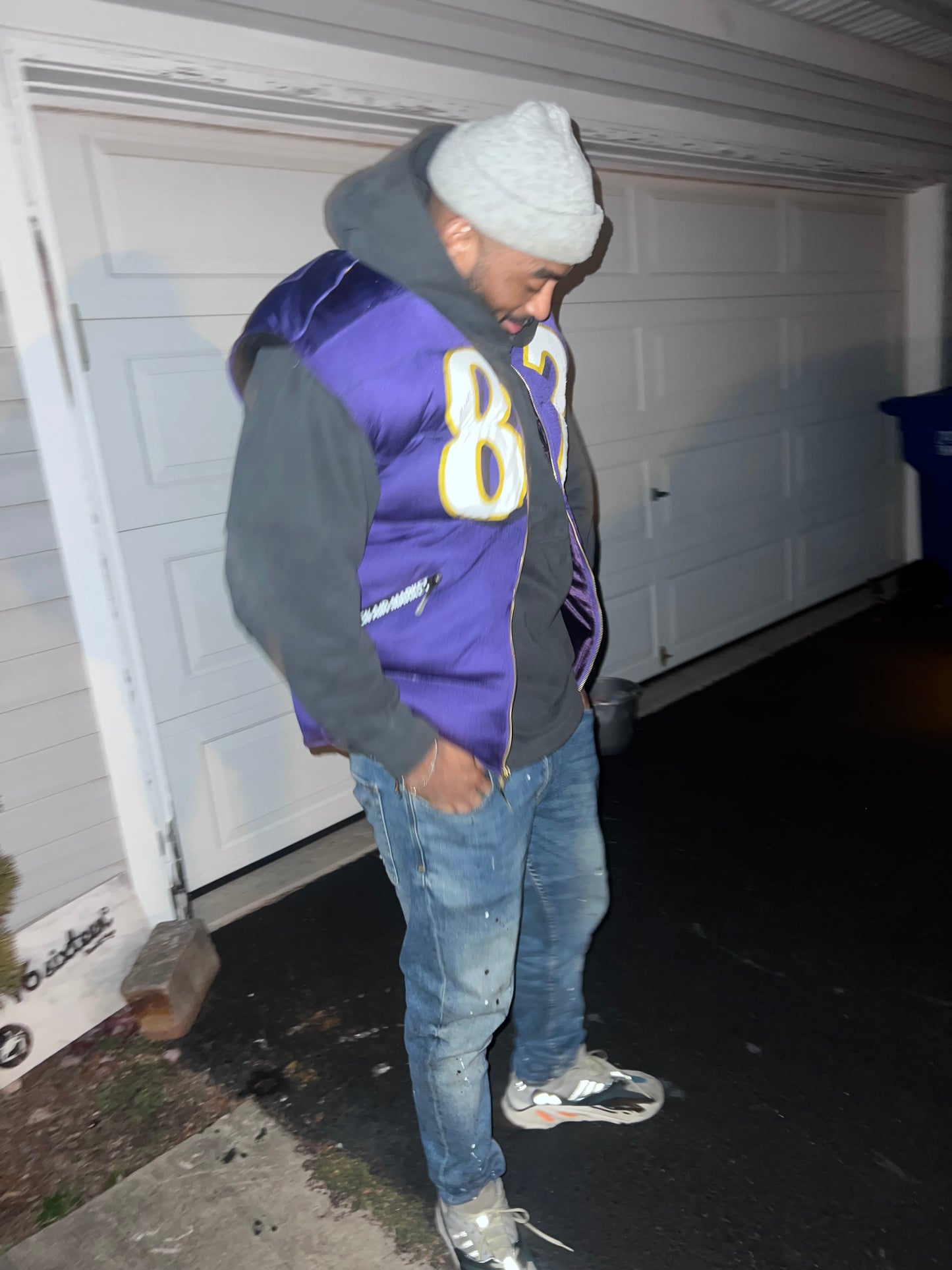 Up-cycled Baltimore vintage Shannon Sharpe Jersey into a Puffer vest large