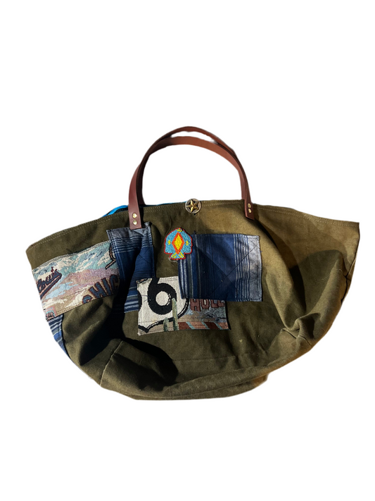 Military tote bag w/Leather handles