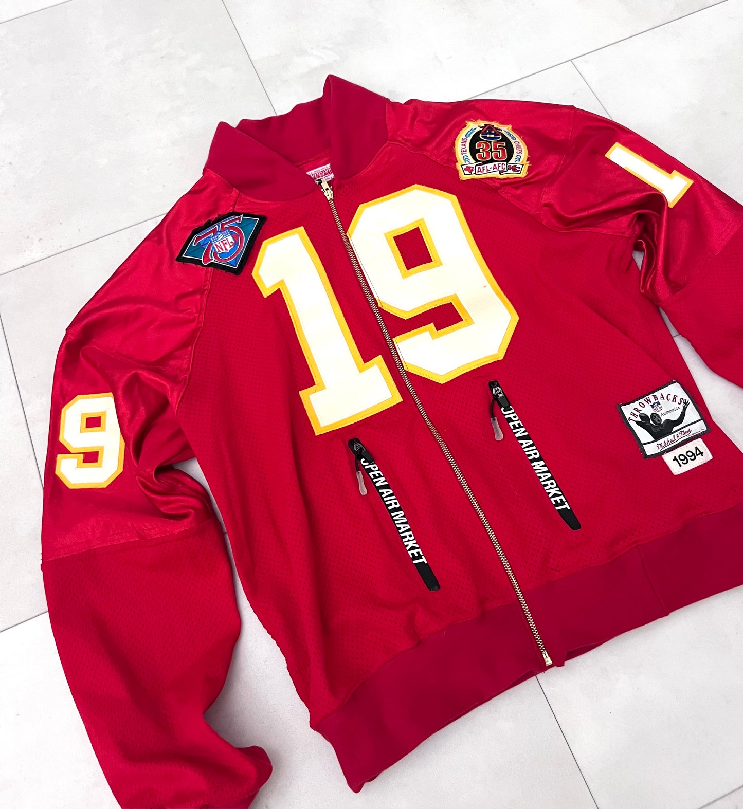 Upcycled M&N Kansas City Raglan Jacket Joe Montana size Large
