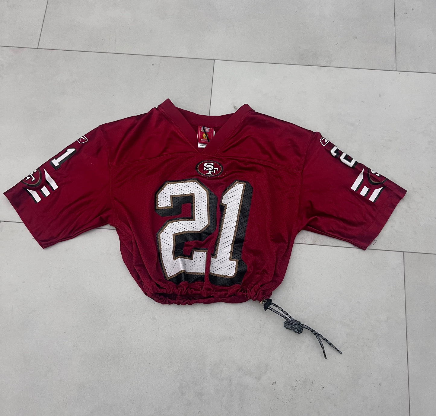 Upcyled cropped San Francisco 49ers Frank Gore Jersey size Small.