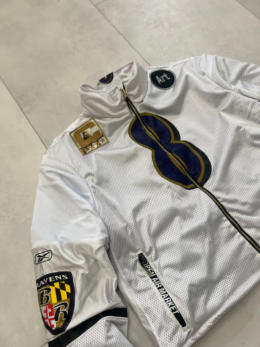 Upcycled Baltimore Ravans jersey coat size Large