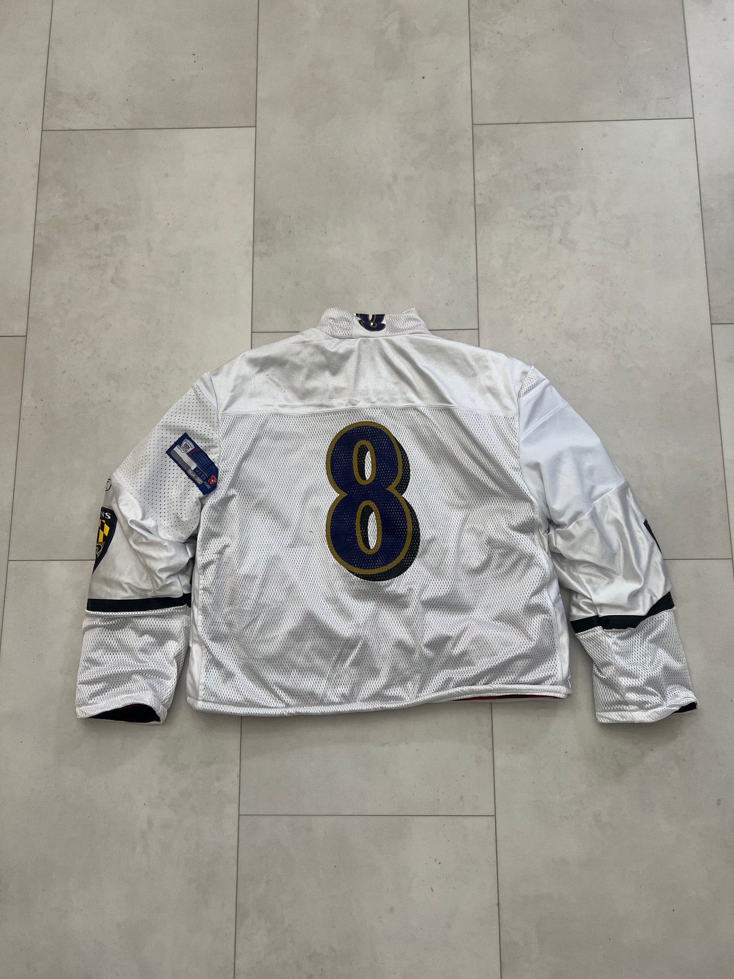 Upcycled Baltimore Ravans jersey coat size Large