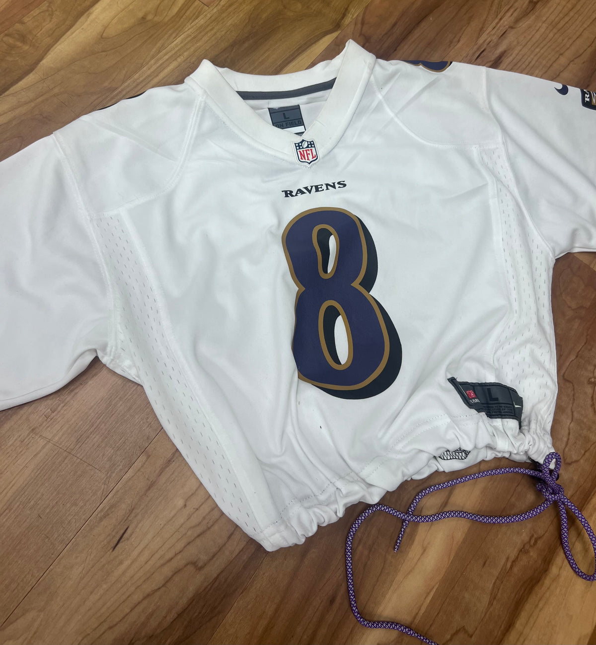 Upcyled Cropped Lamar Jackson Baltimore Ravens jersey women Small