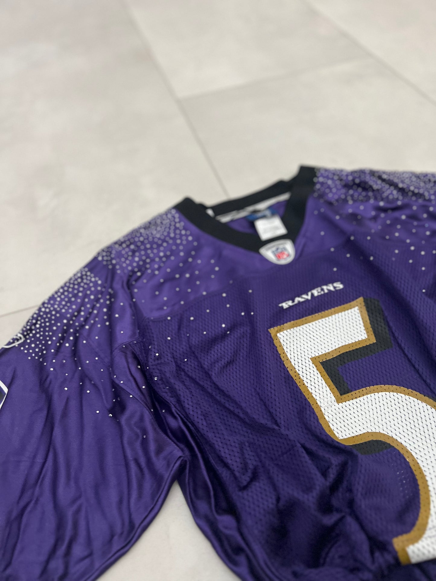 Rhinestone studded cropped Baltimore Ravens jersey