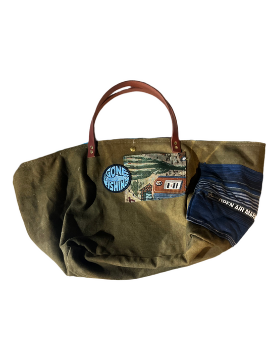 Military tote bag w/Leather handles