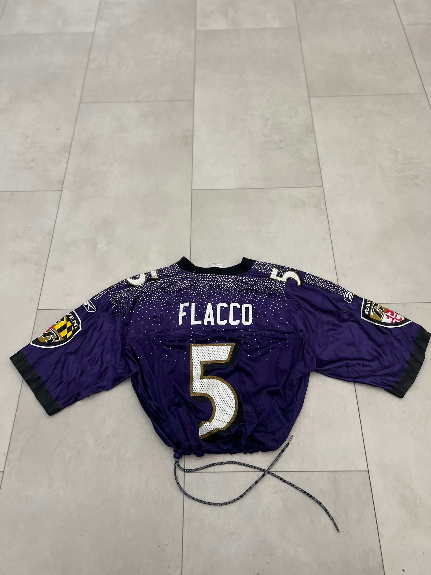 Rhinestone studded cropped Baltimore Ravens jersey