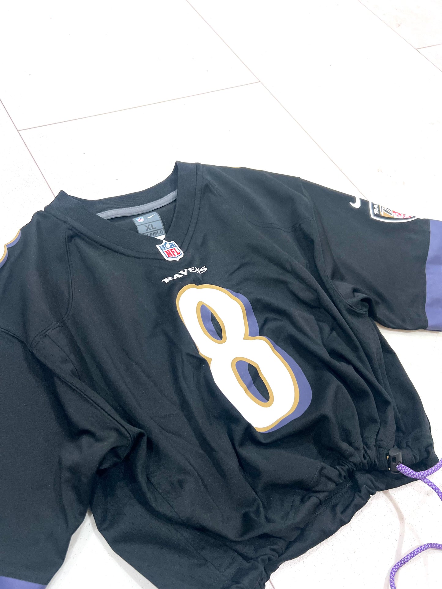 Upcycled Cropped Baltimore Ravens Lamar Jackson size Youth XL/Women Medium