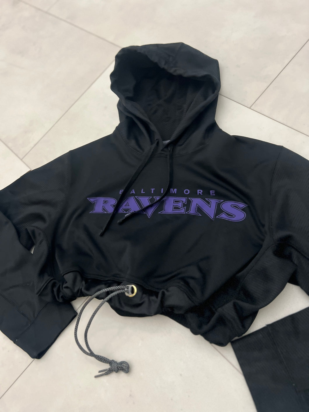 Up-cycled Cropped Baltimore Ravens pullover hoodie