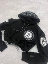 Load image into Gallery viewer, Up-cycled Cropped Brooklyn Nets Pro Standard Hoodie size Large