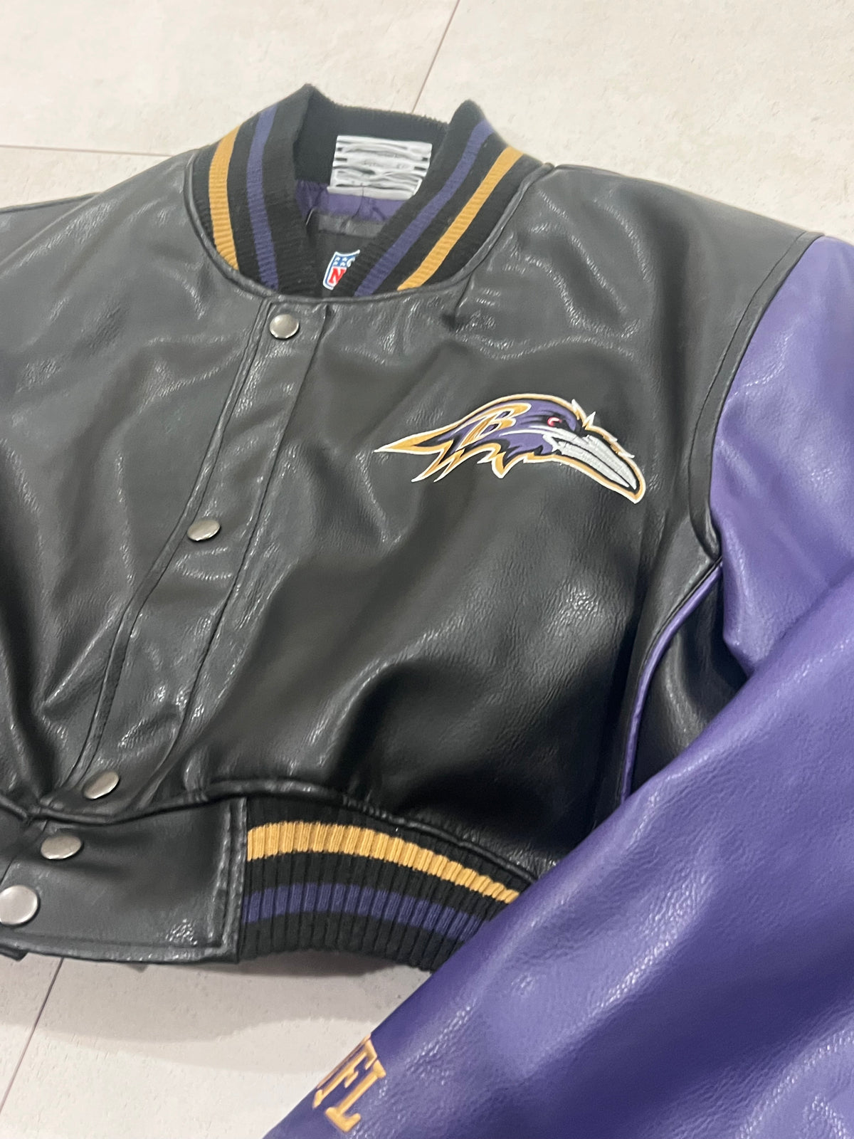 Upcyled Cropped Baltimore Ravens stadium bomber size Adult XL