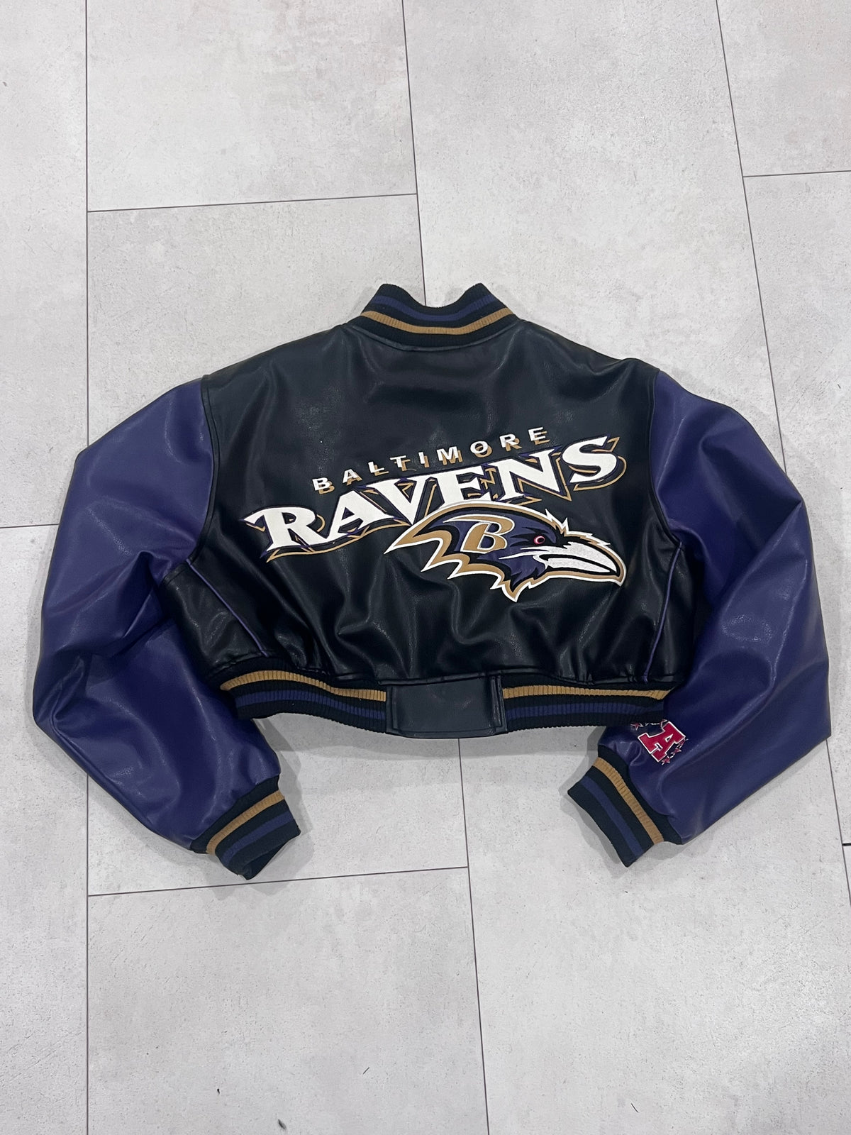 Upcyled Cropped Baltimore Ravens stadium bomber size Adult XL