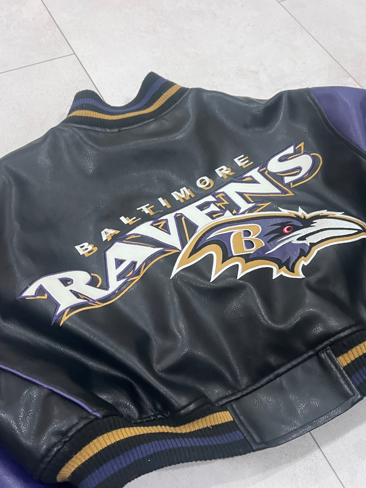 Upcyled Cropped Baltimore Ravens stadium bomber size Adult XL