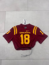 Load image into Gallery viewer, Upcycled cropped Iowa State football jersey.