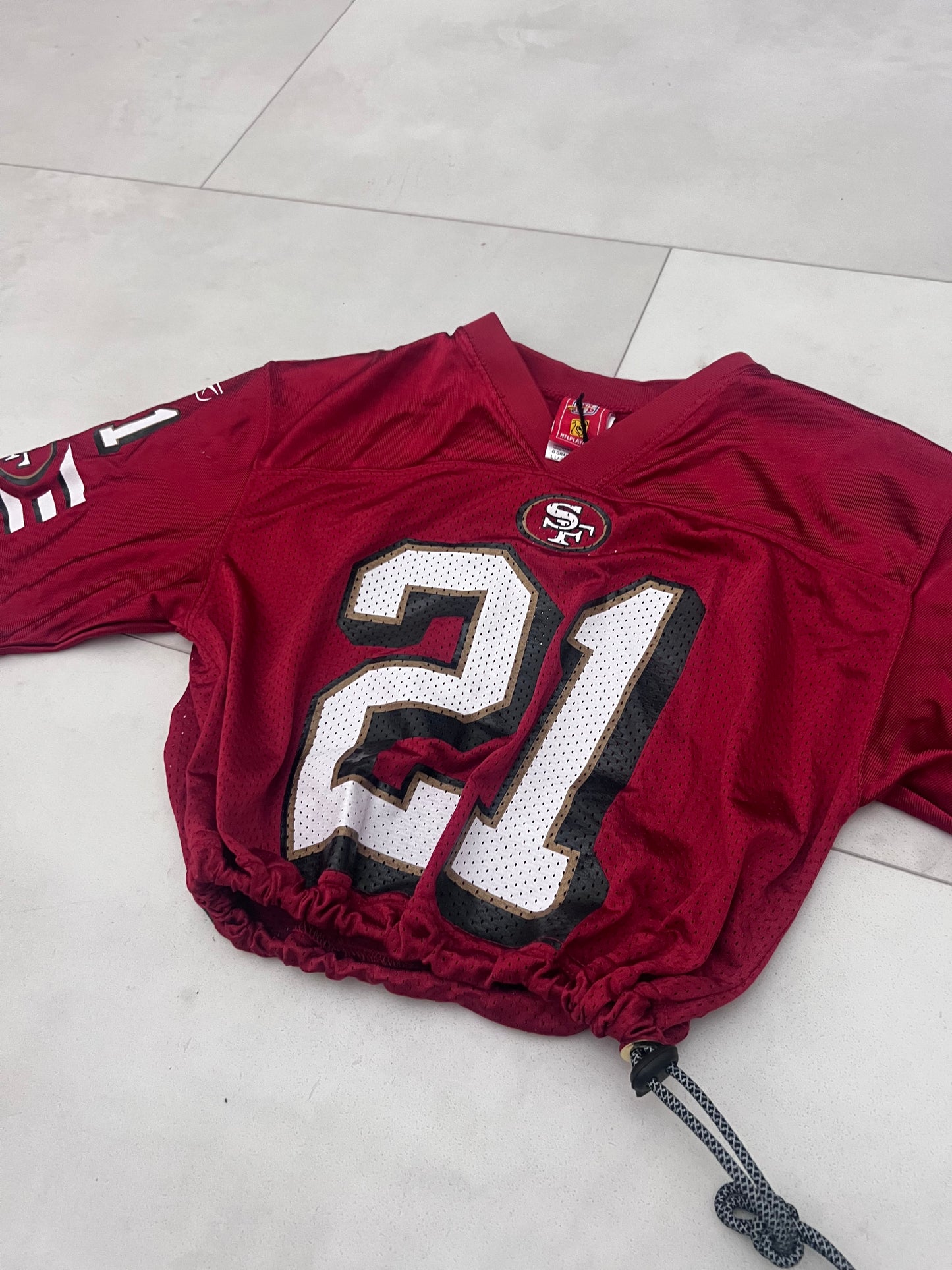 Upcyled cropped San Francisco 49ers Frank Gore Jersey size Small.