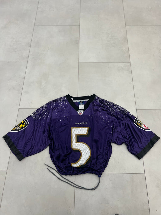 Rhinestone studded cropped Baltimore Ravens jersey