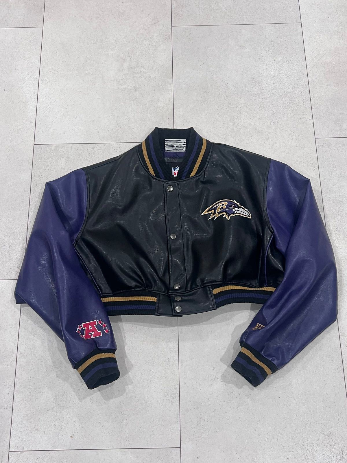 Upcyled Cropped Baltimore Ravens stadium bomber size Adult XL