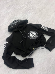 Up-cycled Cropped Brooklyn Nets Pro Standard Hoodie size Large