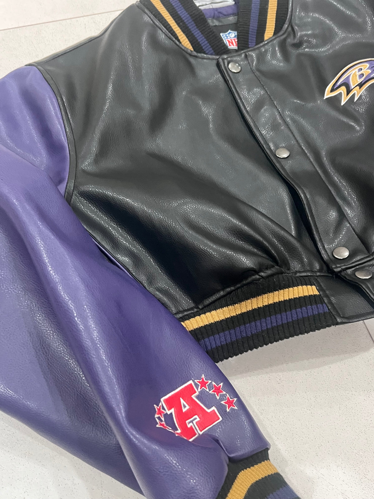Upcyled Cropped Baltimore Ravens stadium bomber size Adult XL