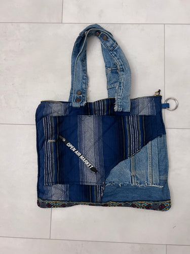 Up-cycled zip up tote Mixed fabric tote bag