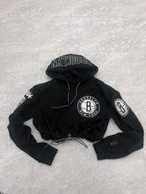 Load image into Gallery viewer, Up-cycled Cropped Brooklyn Nets Pro Standard Hoodie size Large