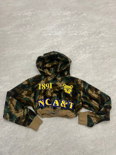 Up-cycled cropped NCA&T camo hoodie size Medium