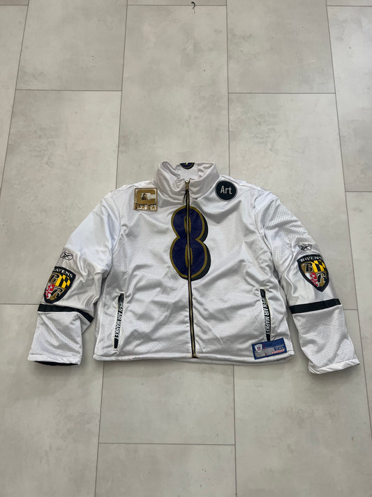 Upcycled Baltimore Ravans jersey coat size Large